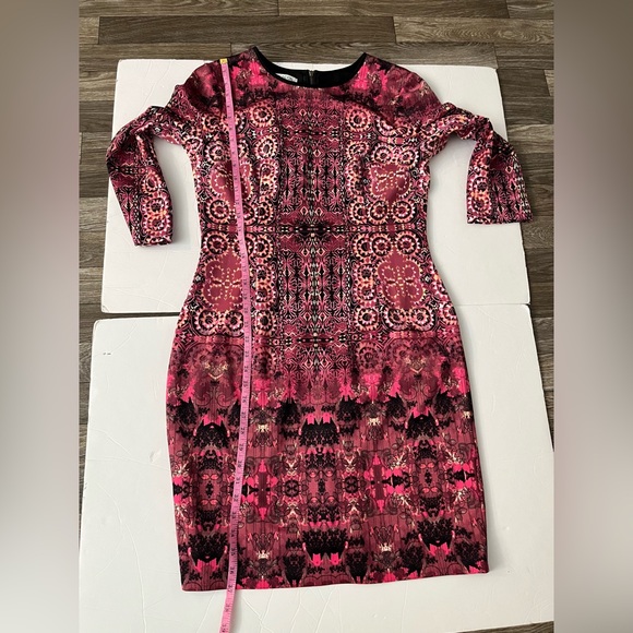 Maggy London Women’s Sheath Dress Size 14 Geometric Long Sleeve Zipper Back - Picture 11 of 12